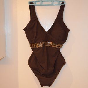 NWOT PROFILE BY GOTTEX Brown  Swimsuit, Sz 14